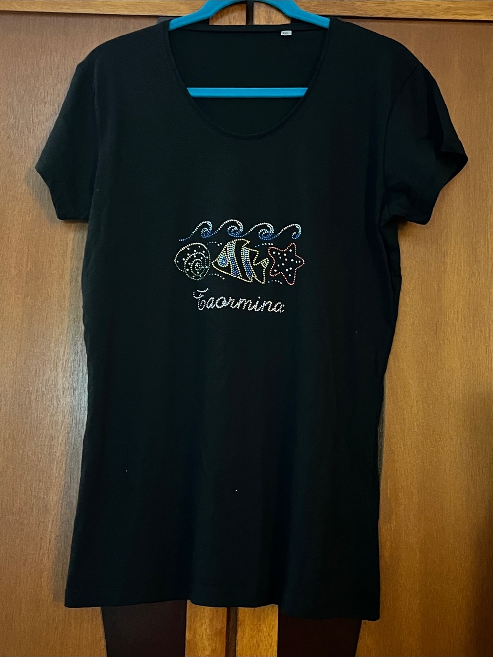 #46 - NWOT Black Studded Taormina Sea Motif Short Sleeve Tee